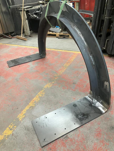 A curved seating bench